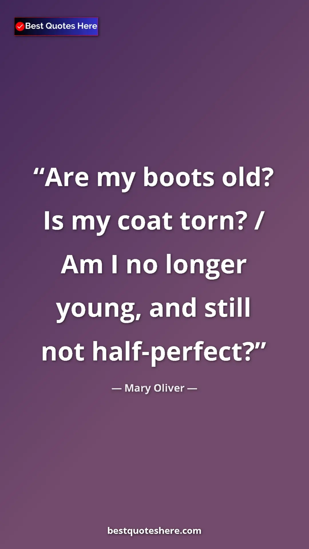Pinterest quote poster by Mary Oliver: "Are my boots old? Is my coat torn? / Am I no longer young,..."
