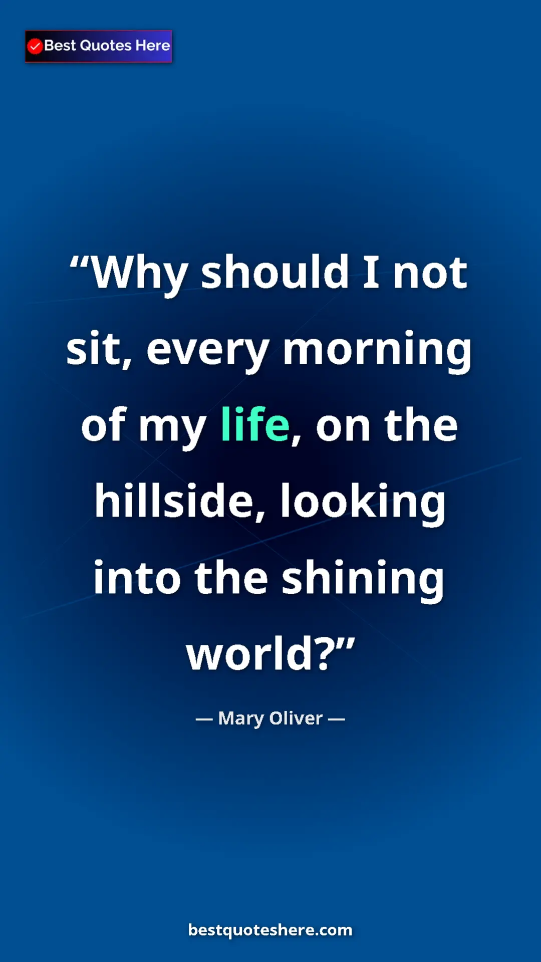 Pinterest quote poster by Mary Oliver: "Why should I not sit, every morning of my life, on the..."