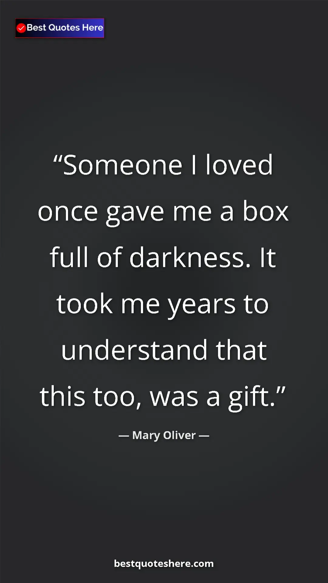 Pinterest quote poster by Mary Oliver: "Someone I loved once gave me a box full of darkness. It..."