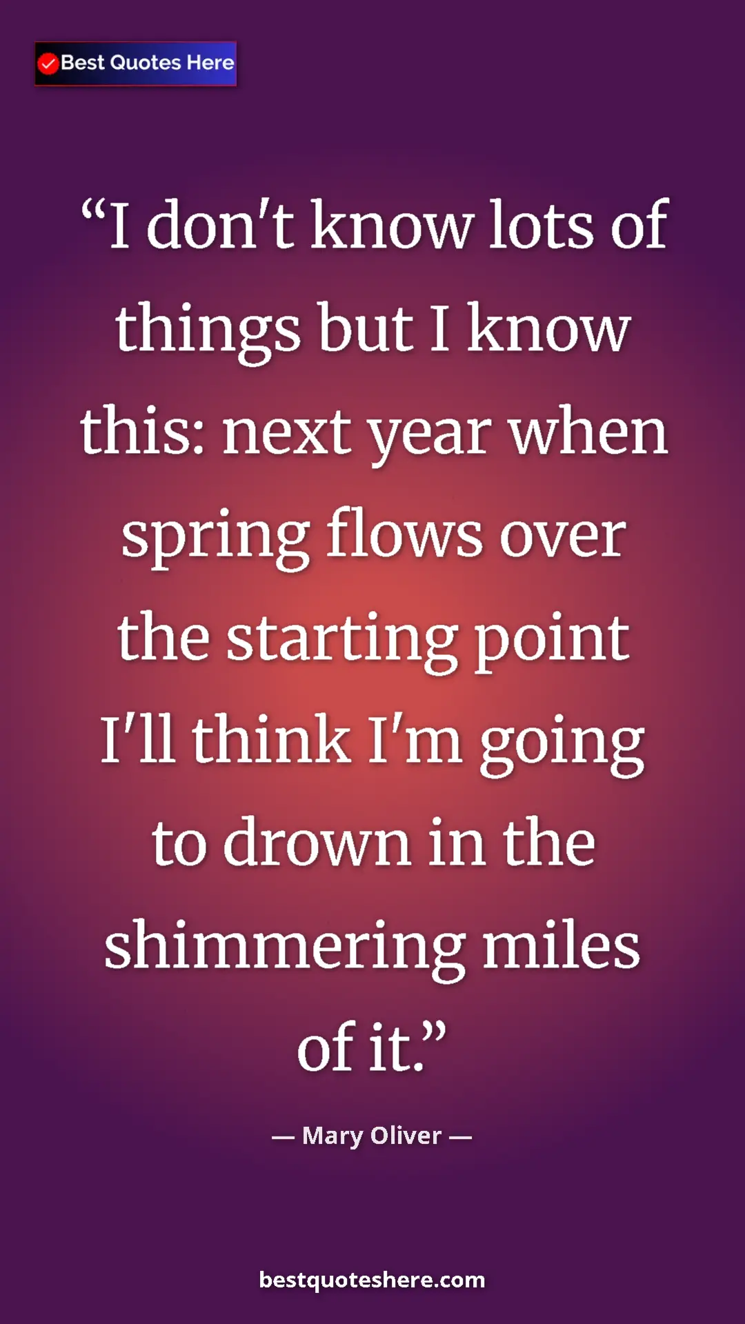 Pinterest quote poster by Mary Oliver: "I don't know lots of things but I know this: next year when..."