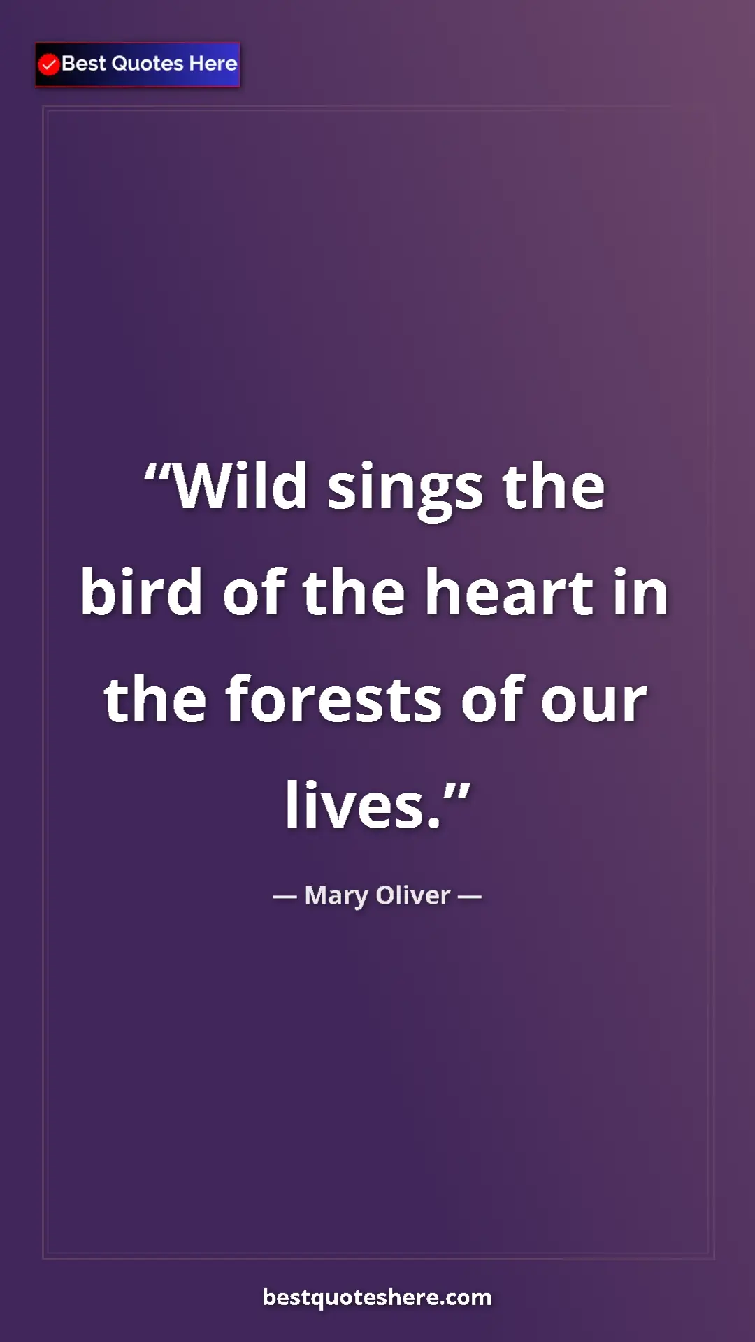Pinterest quote poster by Mary Oliver: "Wild sings the bird of the heart in the forests of our..."