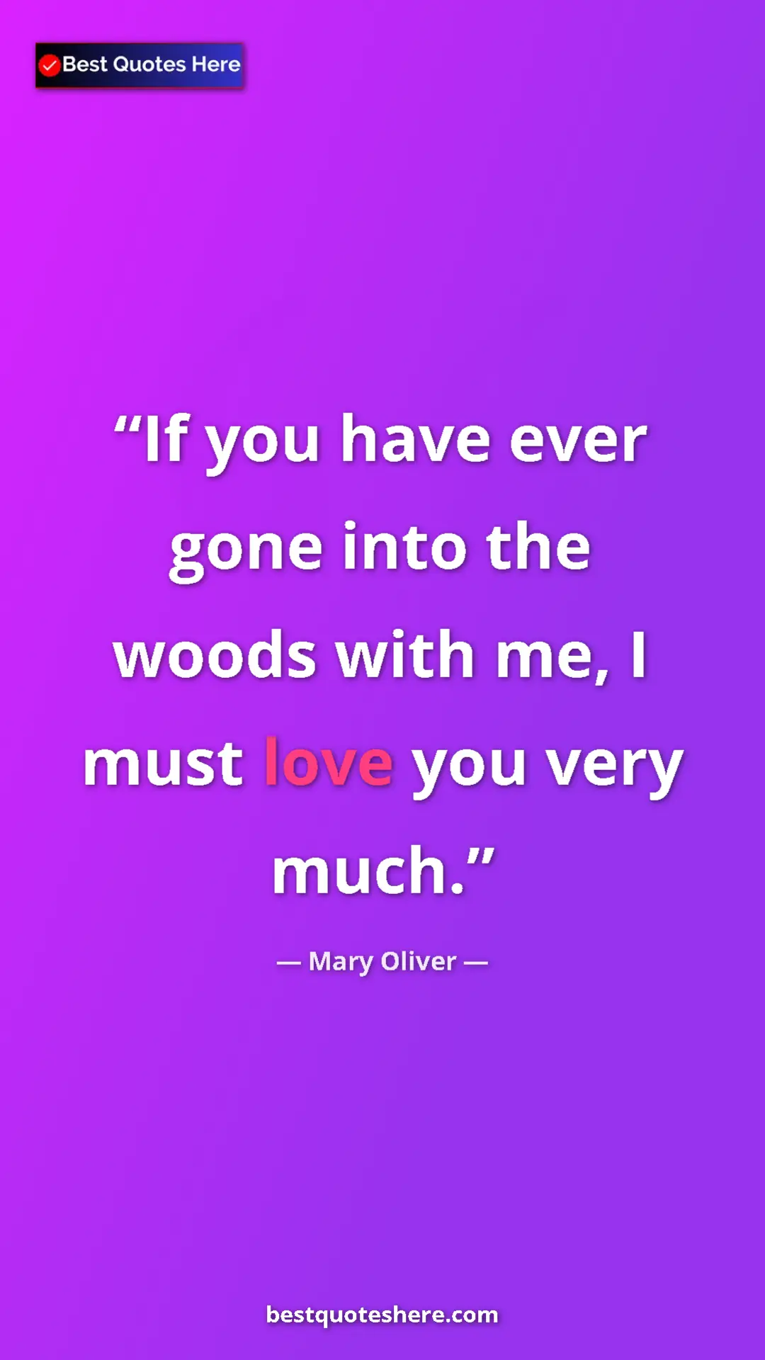 Pinterest quote poster by Mary Oliver: "If you have ever gone into the woods with me, I must love..."