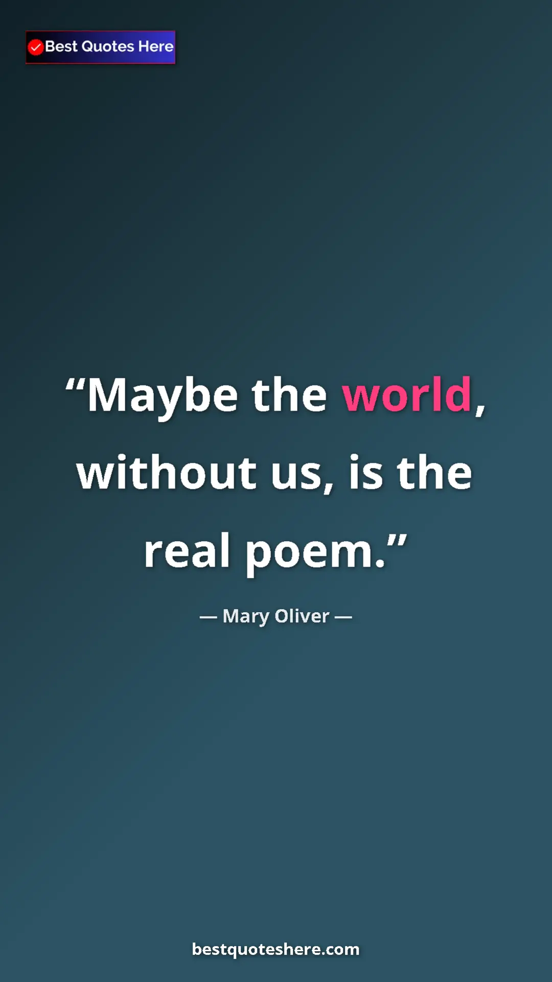 Pinterest quote poster by Mary Oliver: "Maybe the world, without us, is the real poem."