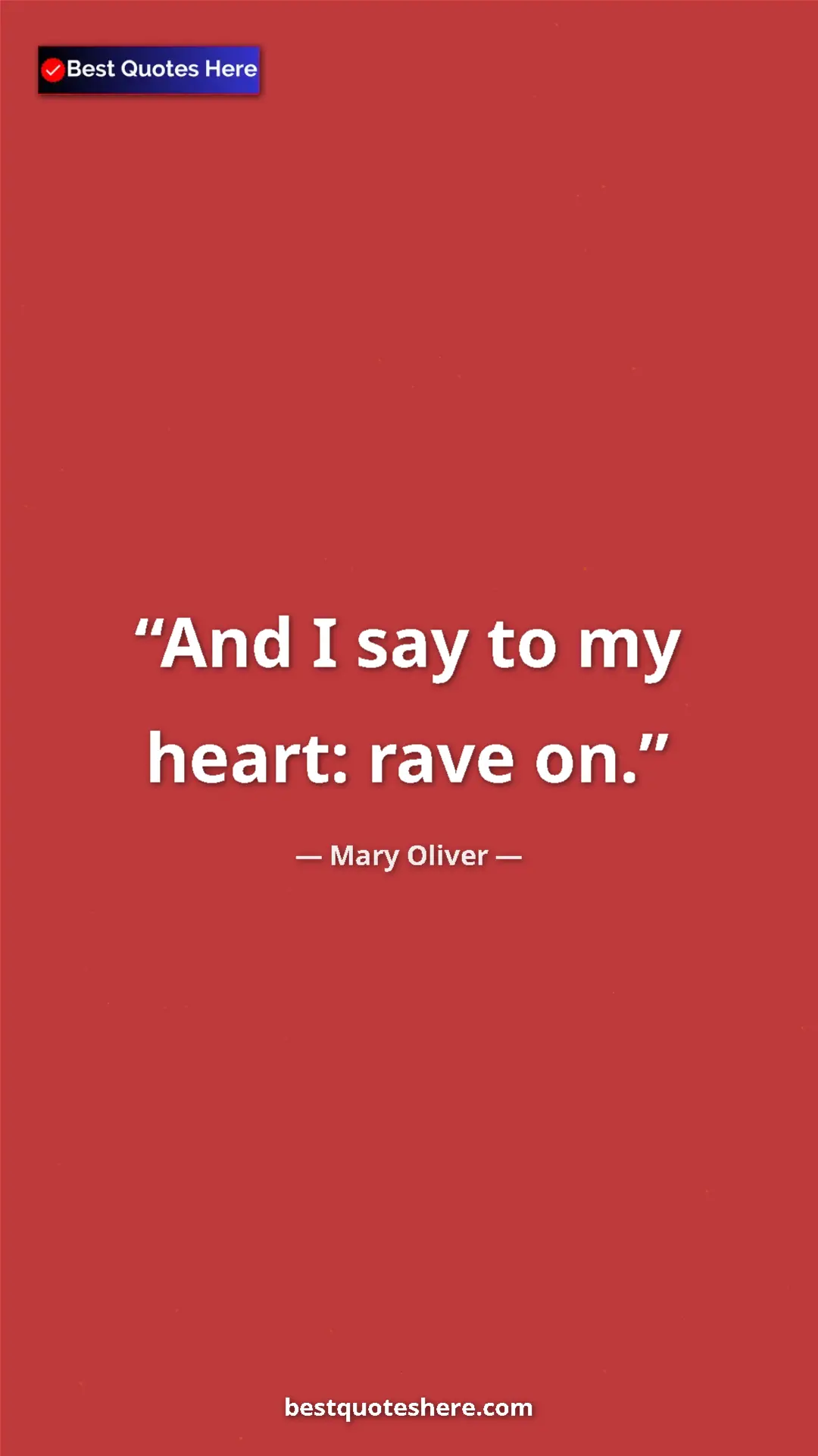 Pinterest quote poster by Mary Oliver: "And I say to my heart: rave on."