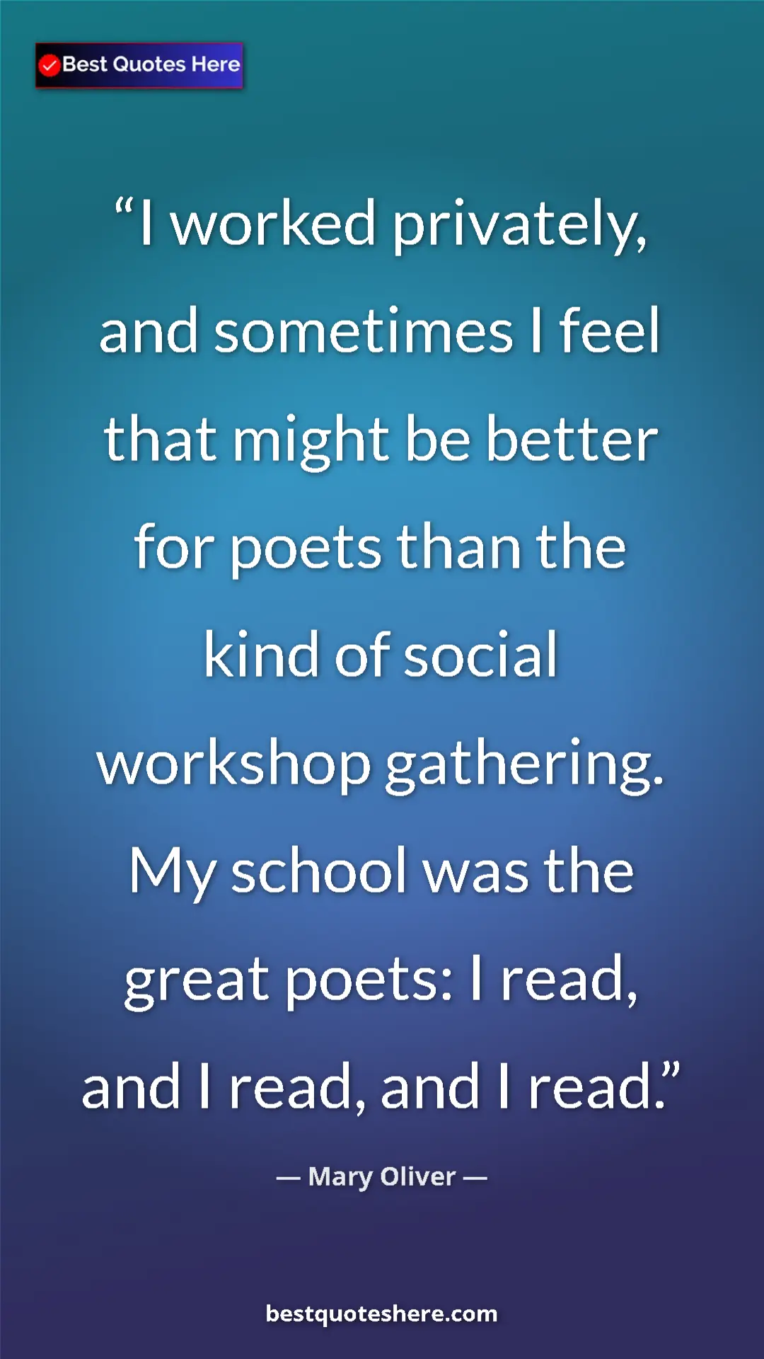 Pinterest quote poster by Mary Oliver: "I worked privately, and sometimes I feel that might be..."