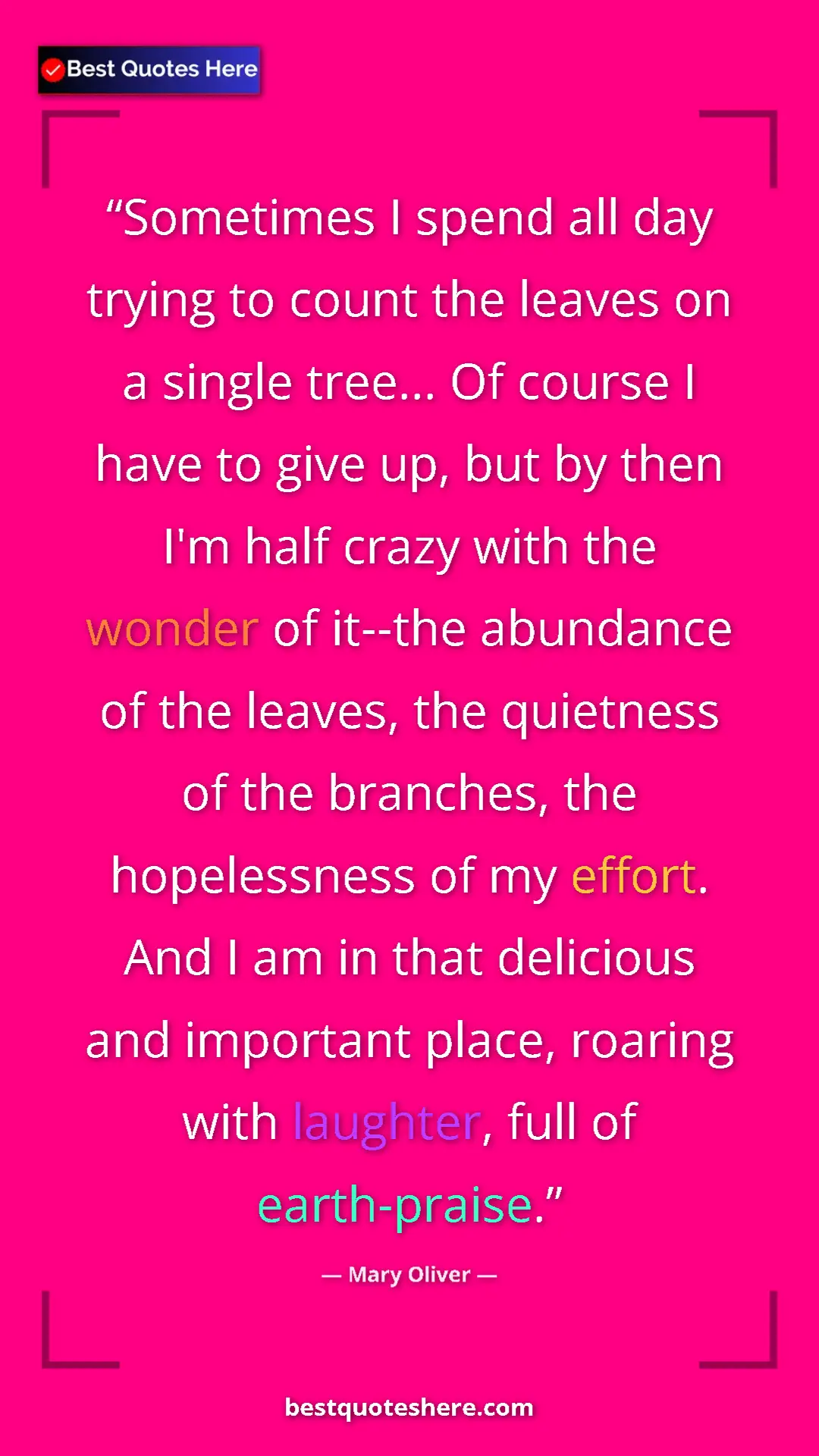 Mary Oliver Quote Card: "Sometimes I spend all day trying to count the leaves on a..." Pinterest quote poster by Mary Oliver: "Sometimes I spend all day trying to count the leaves on a..."
