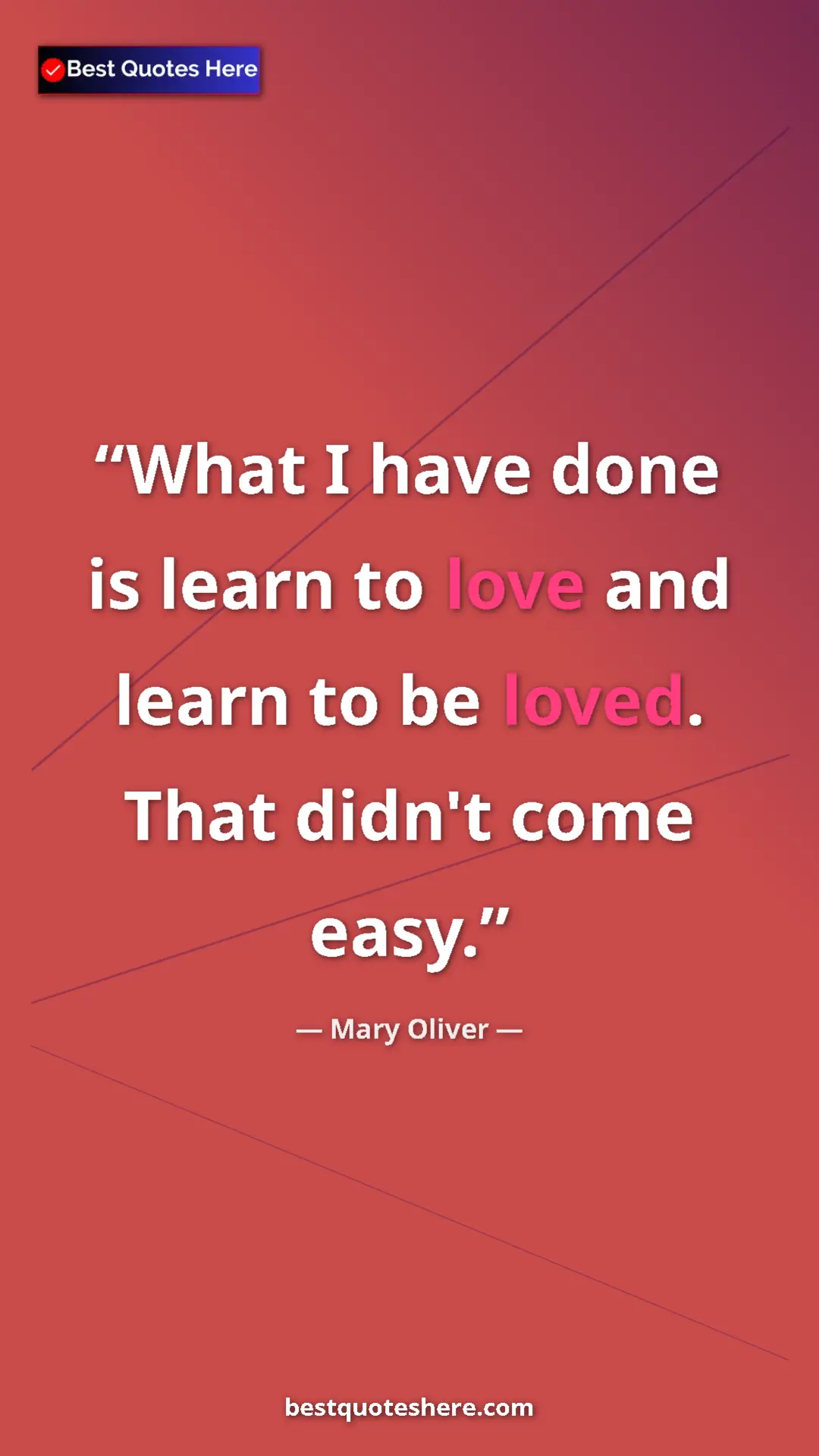 Pinterest quote poster by Mary Oliver: "What I have done is learn to love and learn to be loved...."