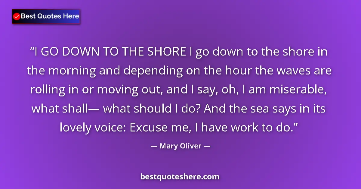 Image for the quote by Mary Oliver: I GO DOWN TO THE SHORE I go down to the shore in the morning and depending on the hour the waves are...