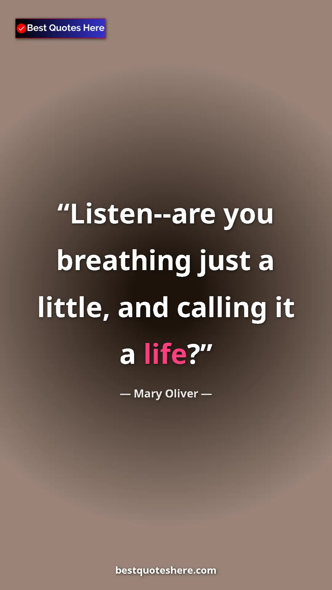 Pinterest quote poster by Mary Oliver: "Listen--are you breathing just a little, and calling it a..."