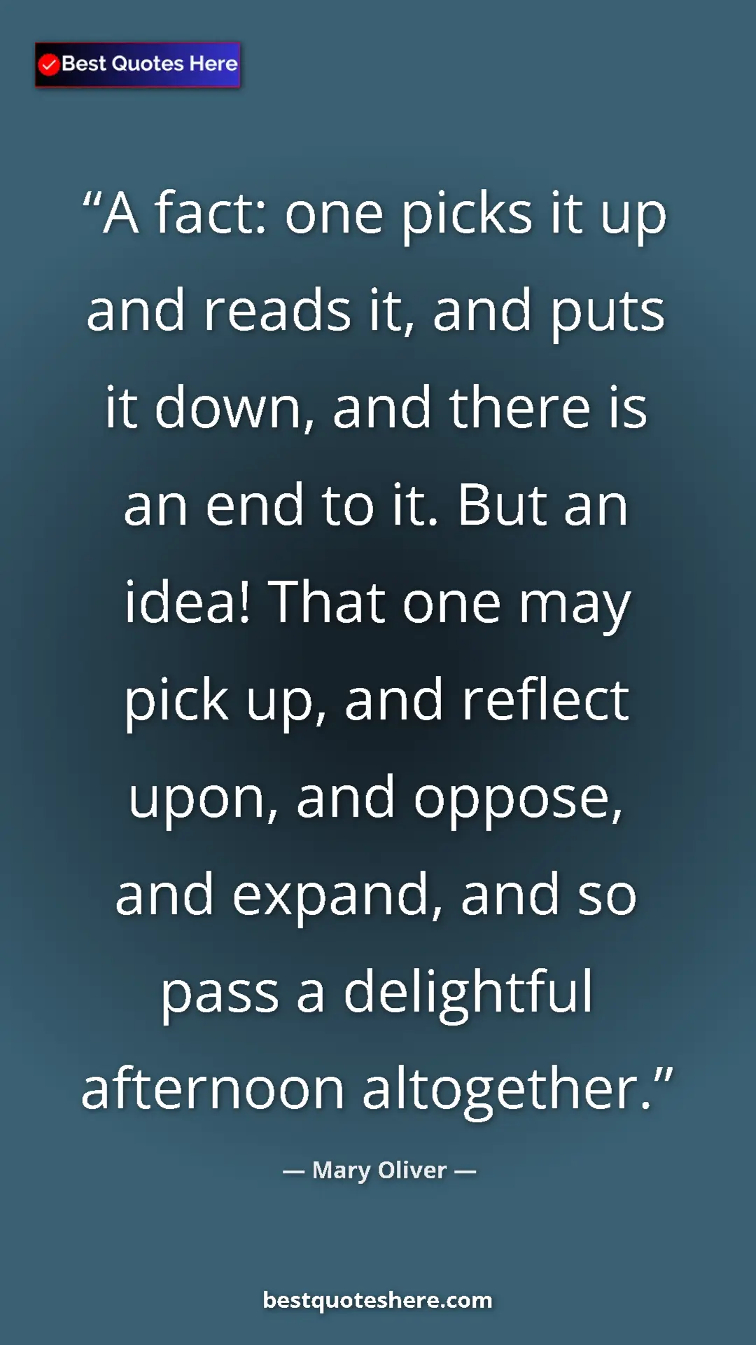 Pinterest quote poster by Mary Oliver: "A fact: one picks it up and reads it, and puts it down, and..."