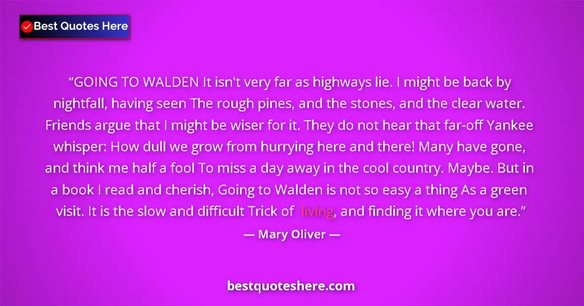 Image for the quote by Mary Oliver: GOING TO WALDEN It isn't very far as highways lie. I might be back by nightfall, having seen The rou...