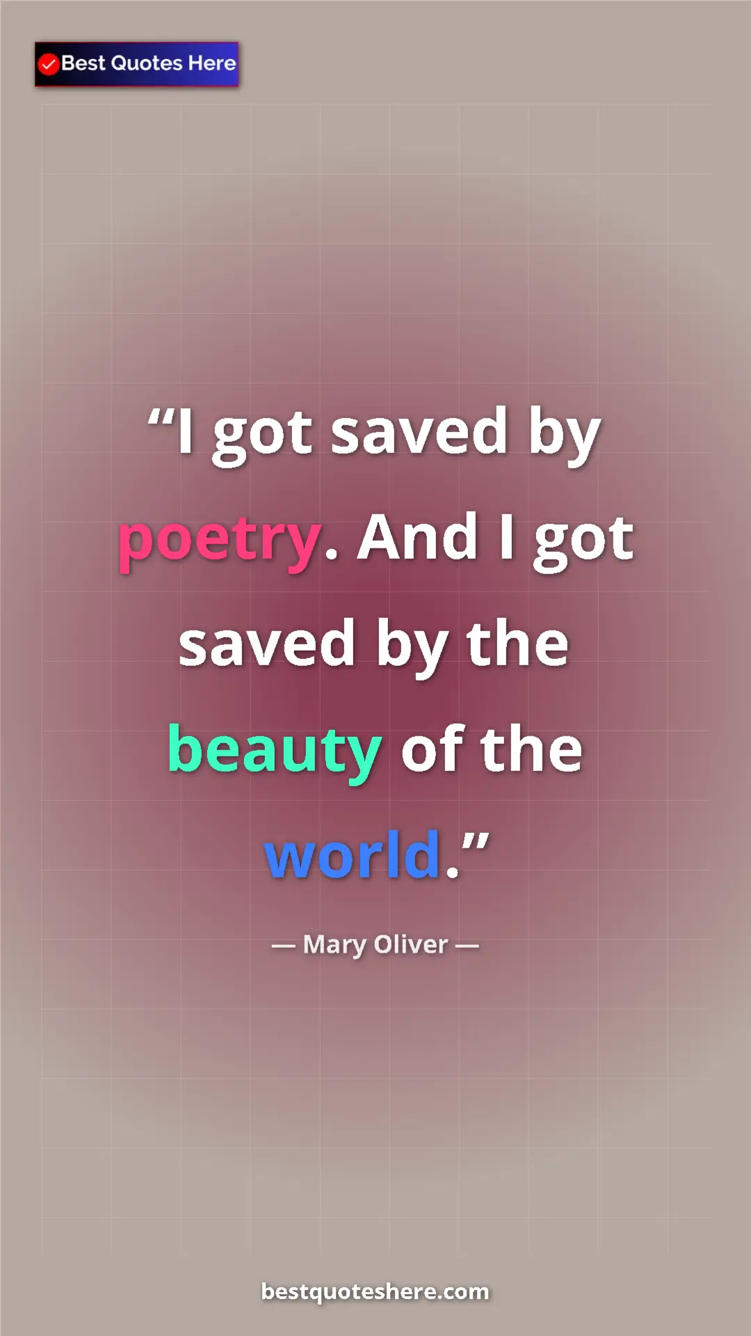 Pinterest quote poster by Mary Oliver: "I got saved by poetry. And I got saved by the beauty of the..."