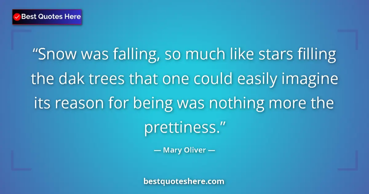 Image for the quote by Mary Oliver: Snow was falling, so much like stars filling the dak trees that one could easily imagine its reason ...