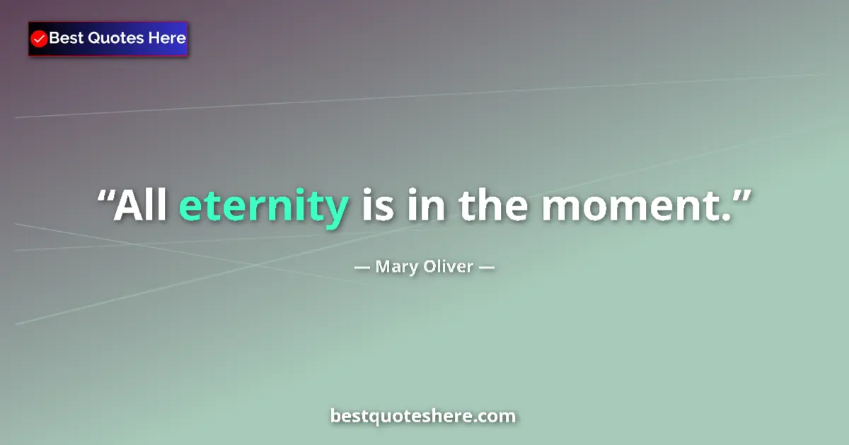 Image for the quote by Mary Oliver: All eternity is in the moment....