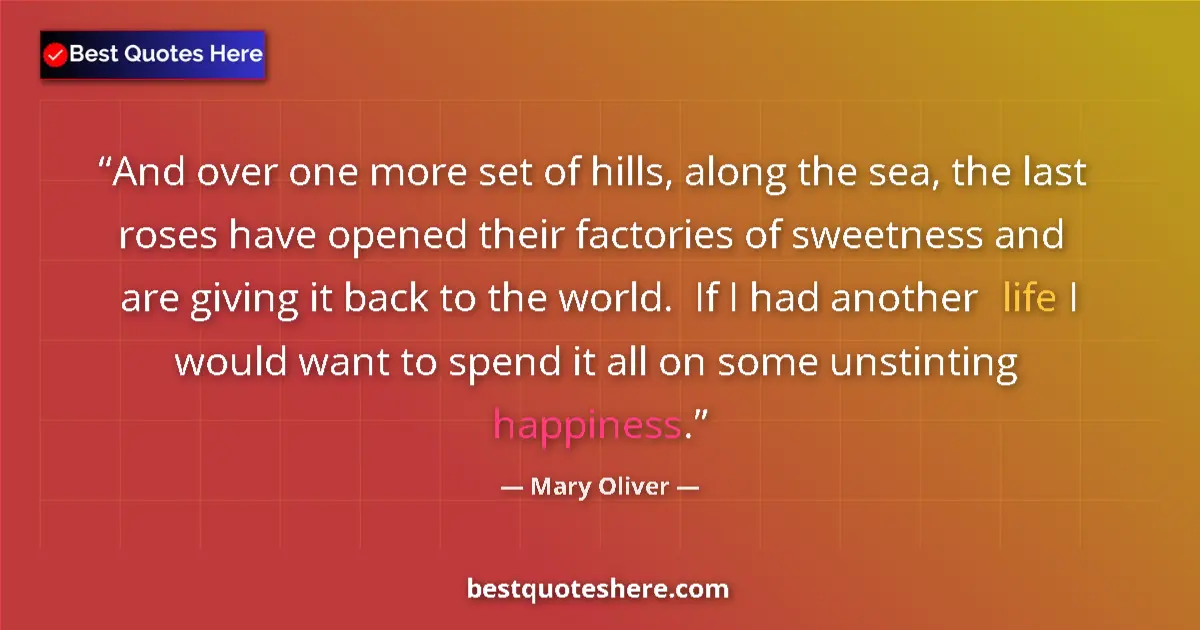 Mary Oliver quote: "And over one more set of hills, along the sea, the last..."