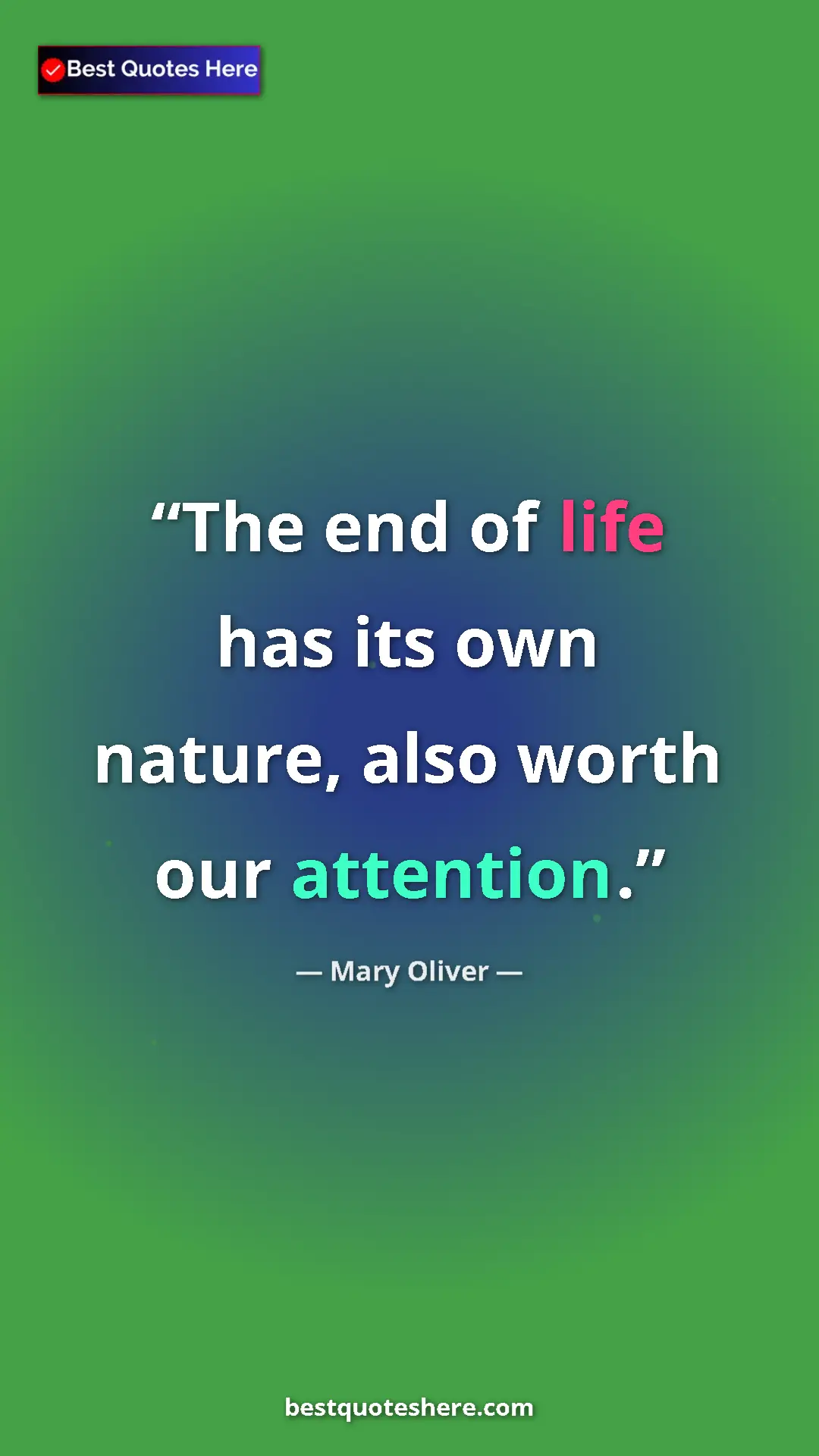 Pinterest quote poster by Mary Oliver: "The end of life has its own nature, also worth our..."