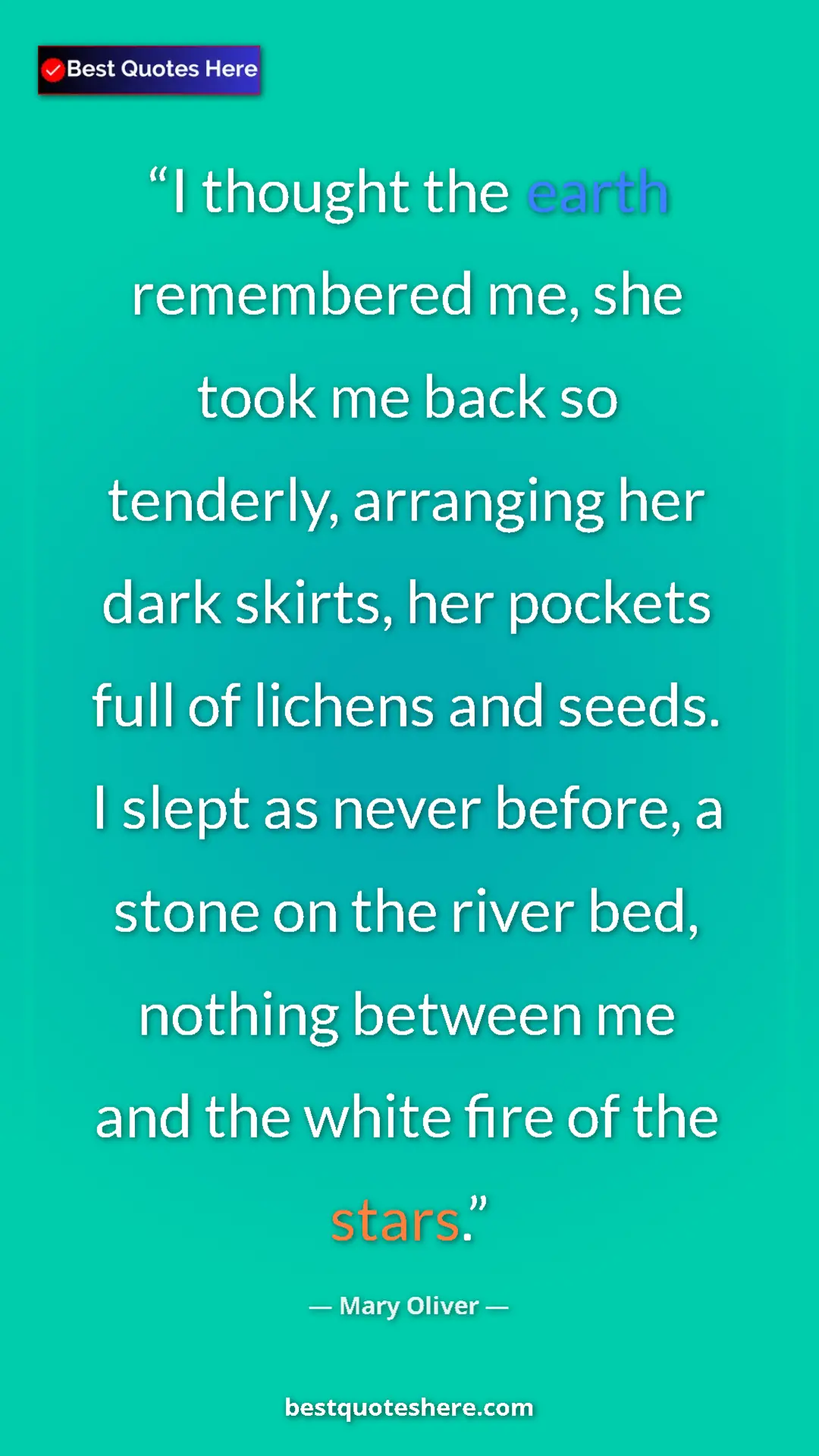Mary Oliver Quote Card: "I thought the earth remembered me, she took me back so tende" Pinterest quote poster by Mary Oliver: "I thought the earth remembered me, she took me back so tende"