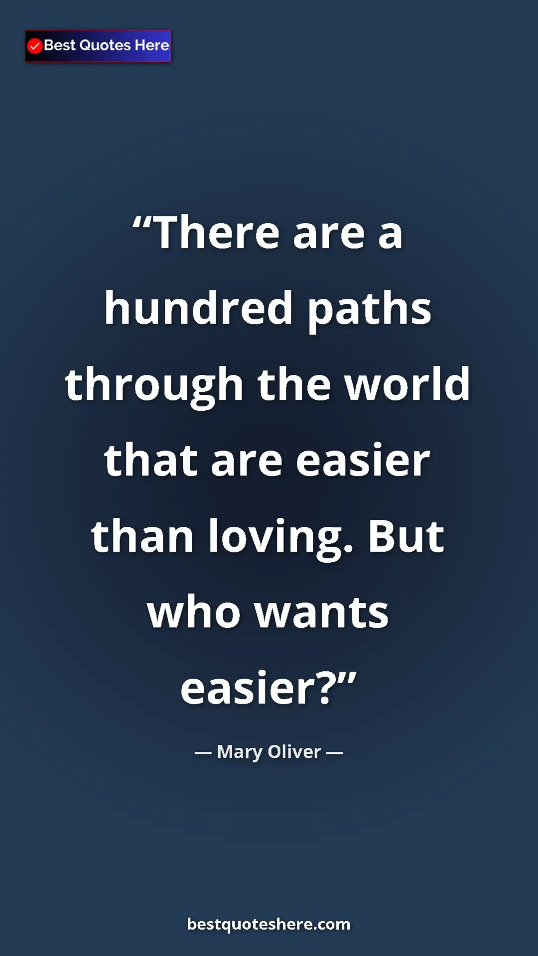 Pinterest quote poster by Mary Oliver: "There are a hundred paths through the world that are easier..."