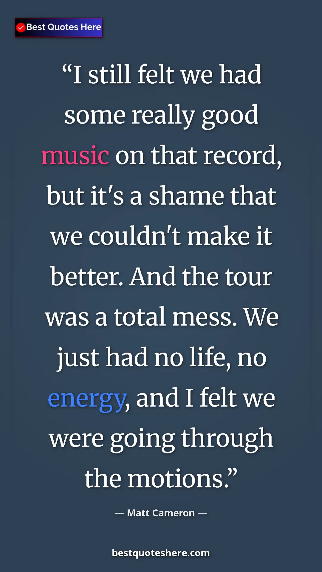 Pinterest quote poster by Matt Cameron: "I still felt we had some really good music on that record,..."
