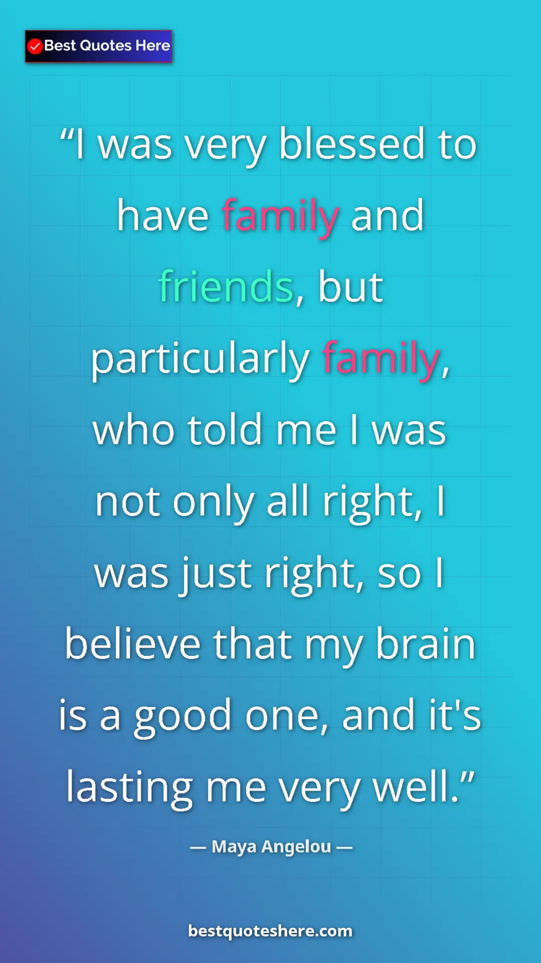 Pinterest quote poster by Maya Angelou: "I was very blessed to have family and friends, but..."