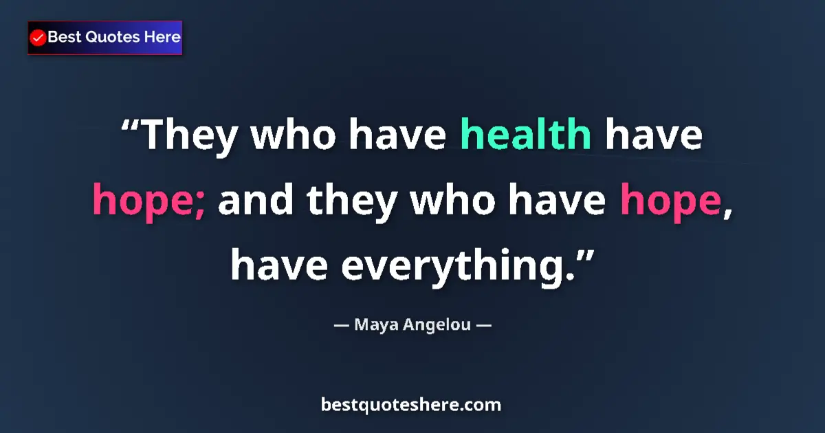 Quote by Maya Angelou: They who have health have hope; and they who have hope, have everything....