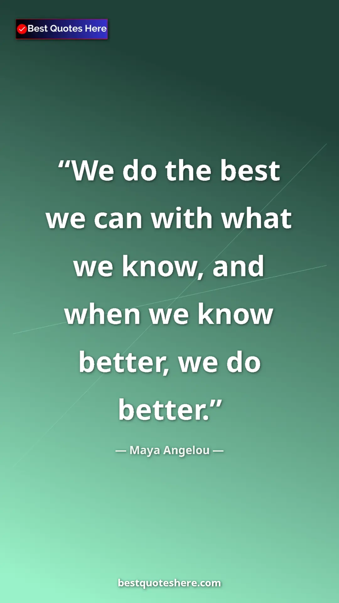 Pinterest quote poster by Maya Angelou: "We do the best we can with what we know, and when we know..."