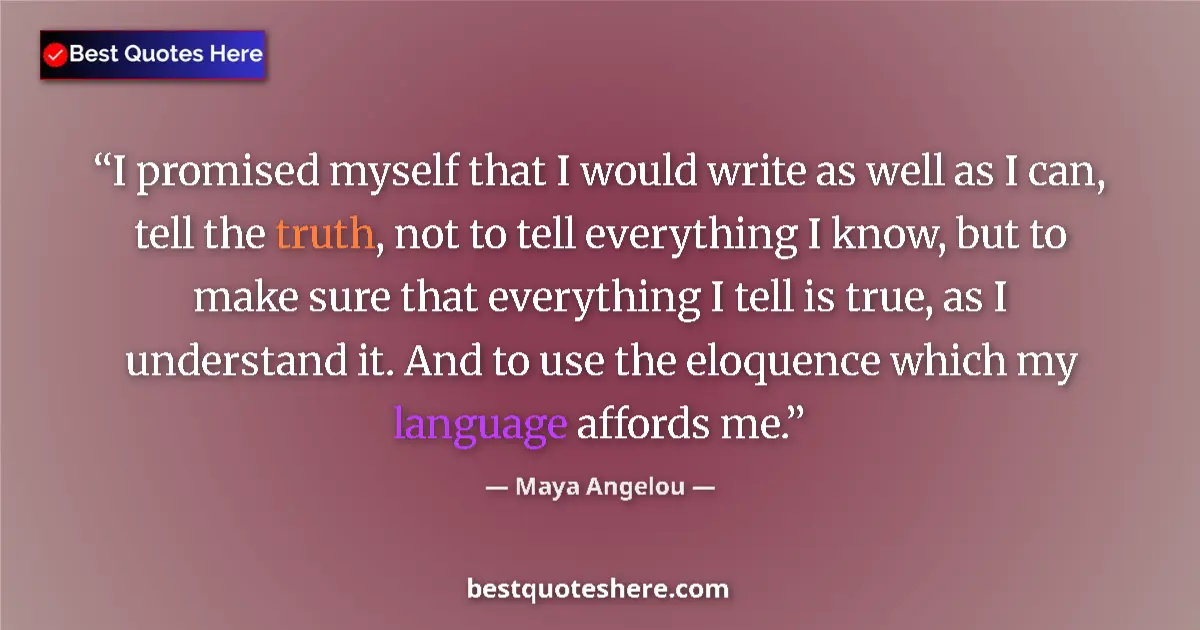 Quote by Maya Angelou: I promised myself that I would write as well as I can, tell the truth, not to tell everything I know...