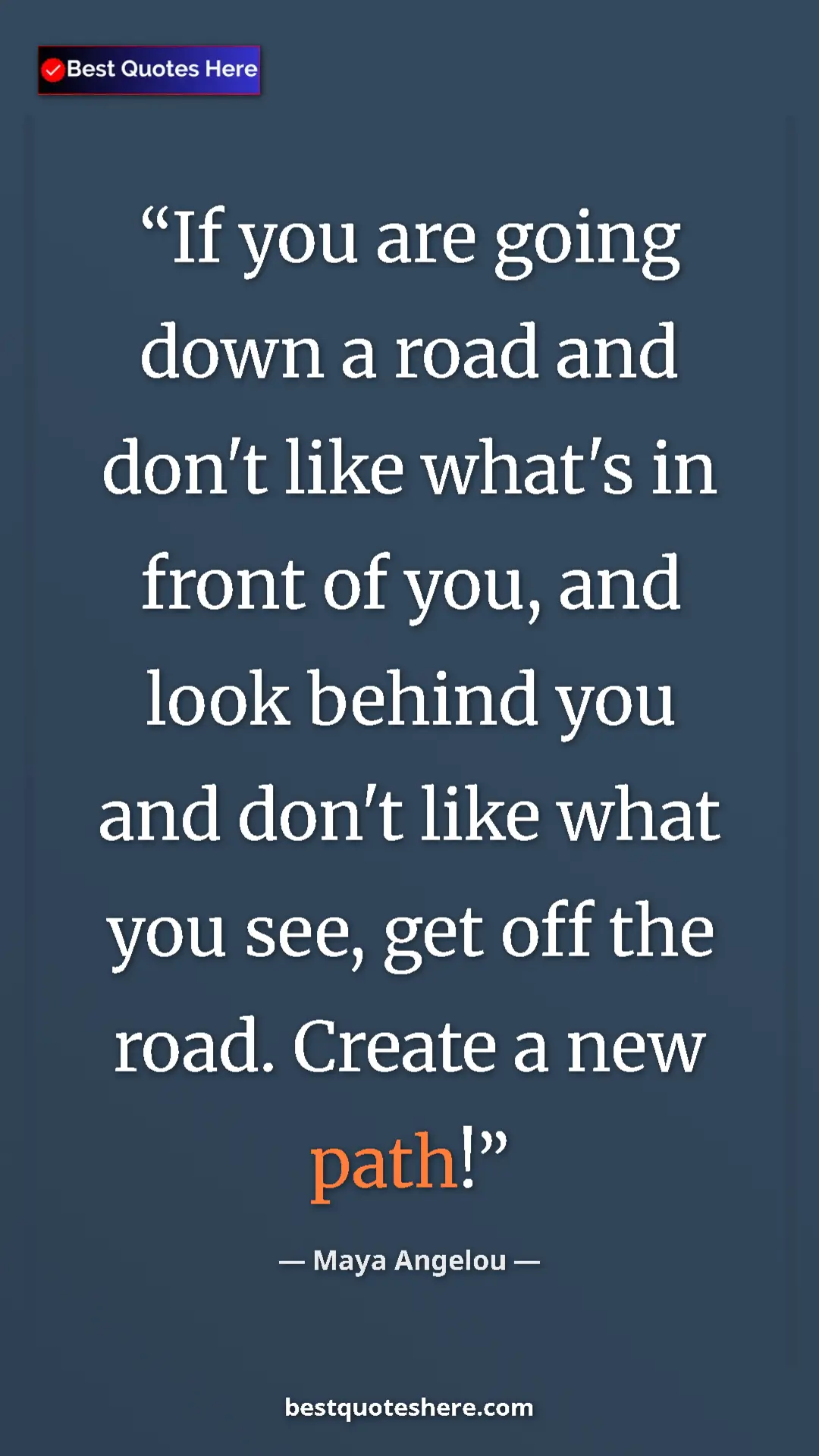 Pinterest quote poster by Maya Angelou: "If you are going down a road and don't like what's in front..."