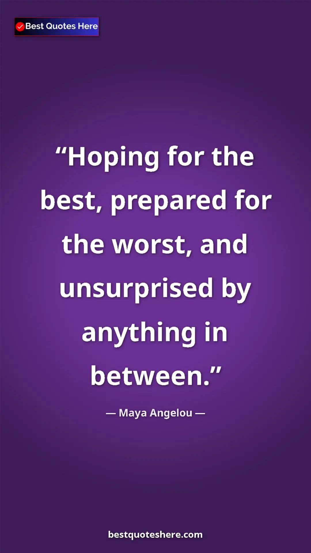 Pinterest quote poster by Maya Angelou: "Hoping for the best, prepared for the worst, and..."