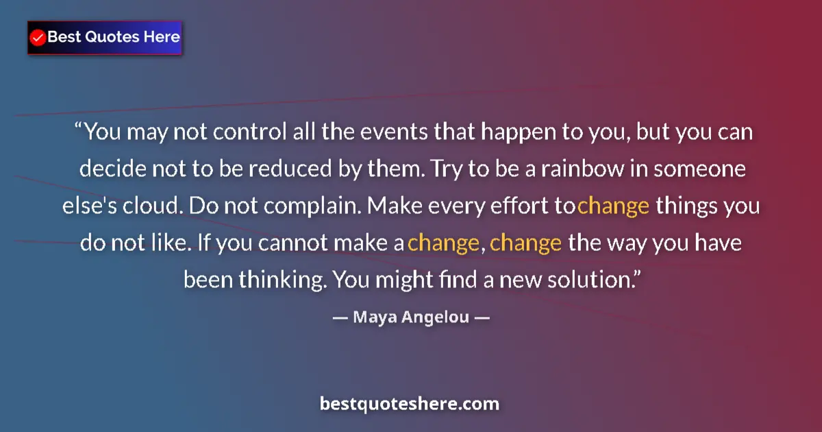 Quote by Maya Angelou: You may not control all the events that happen to you, but you can decide not to be reduced by them....