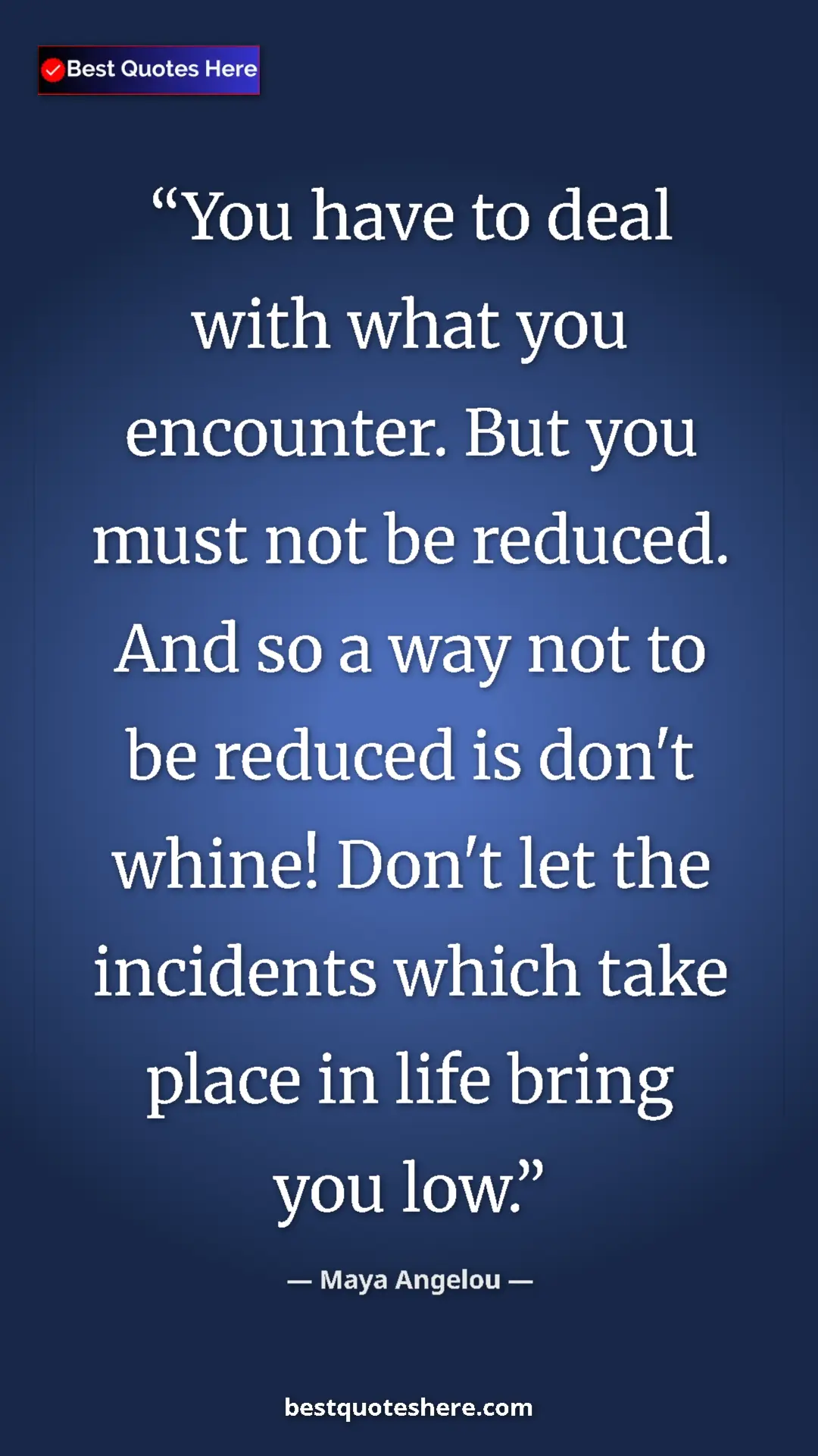 Pinterest quote poster by Maya Angelou: "You have to deal with what you encounter. But you must not..."