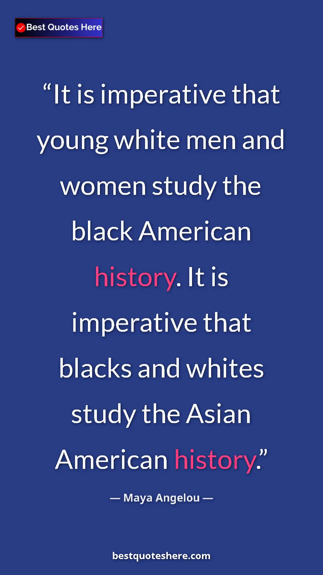 Pinterest quote poster by Maya Angelou: "It is imperative that young white men and women study the..."