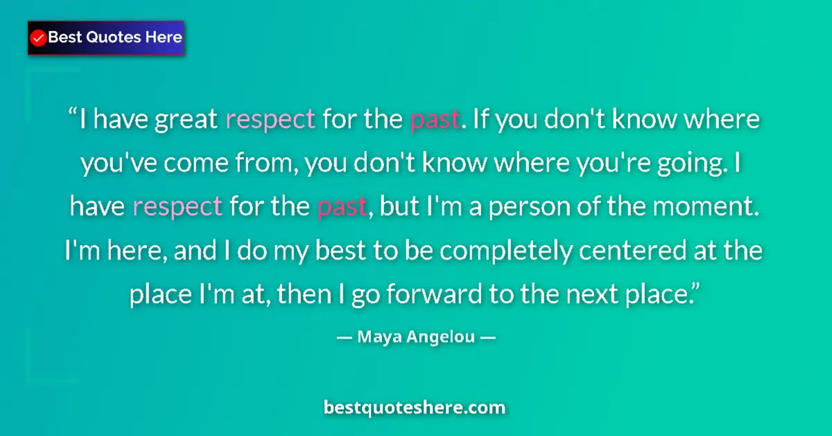 Quote by Maya Angelou: I have great respect for the past. If you don't know where you've come from, you don't know where yo...