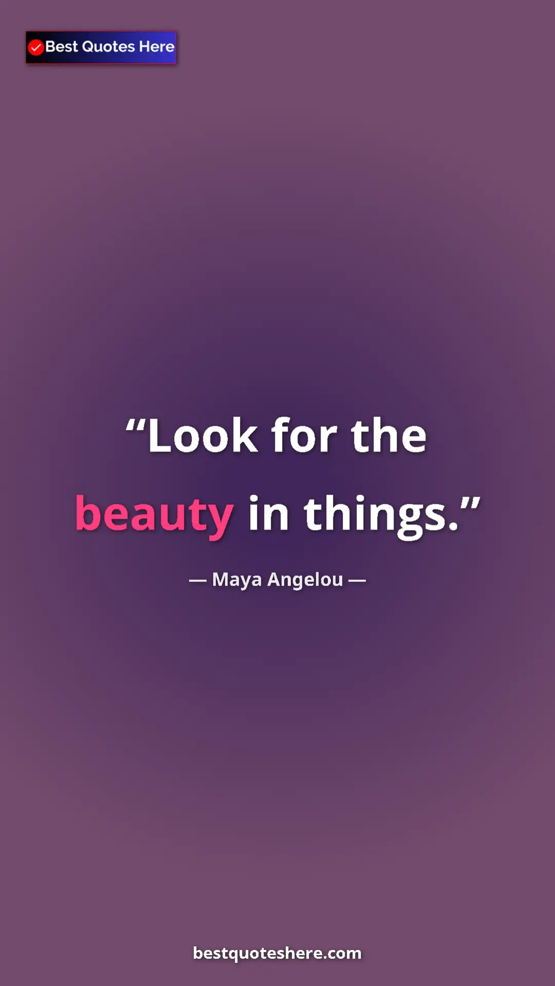 Pinterest quote poster by Maya Angelou: "Look for the beauty in things."