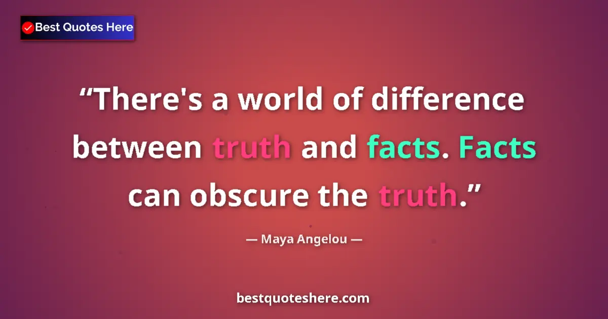 Quote by Maya Angelou: There's a world of difference between truth and facts. Facts can obscure the truth....