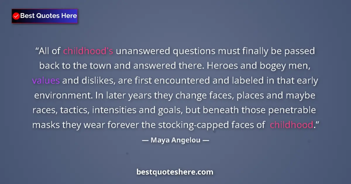 Quote by Maya Angelou: All of childhood's unanswered questions must finally be passed back to the town and answered there. ...