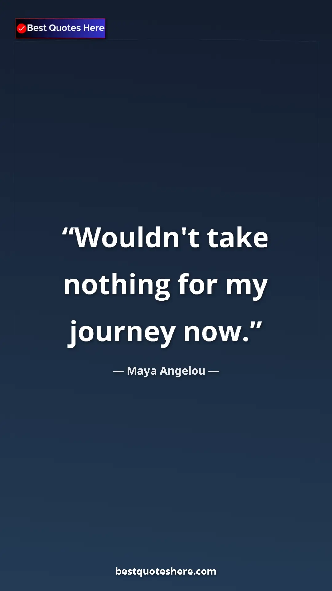 Pinterest quote poster by Maya Angelou: "Wouldn't take nothing for my journey now."