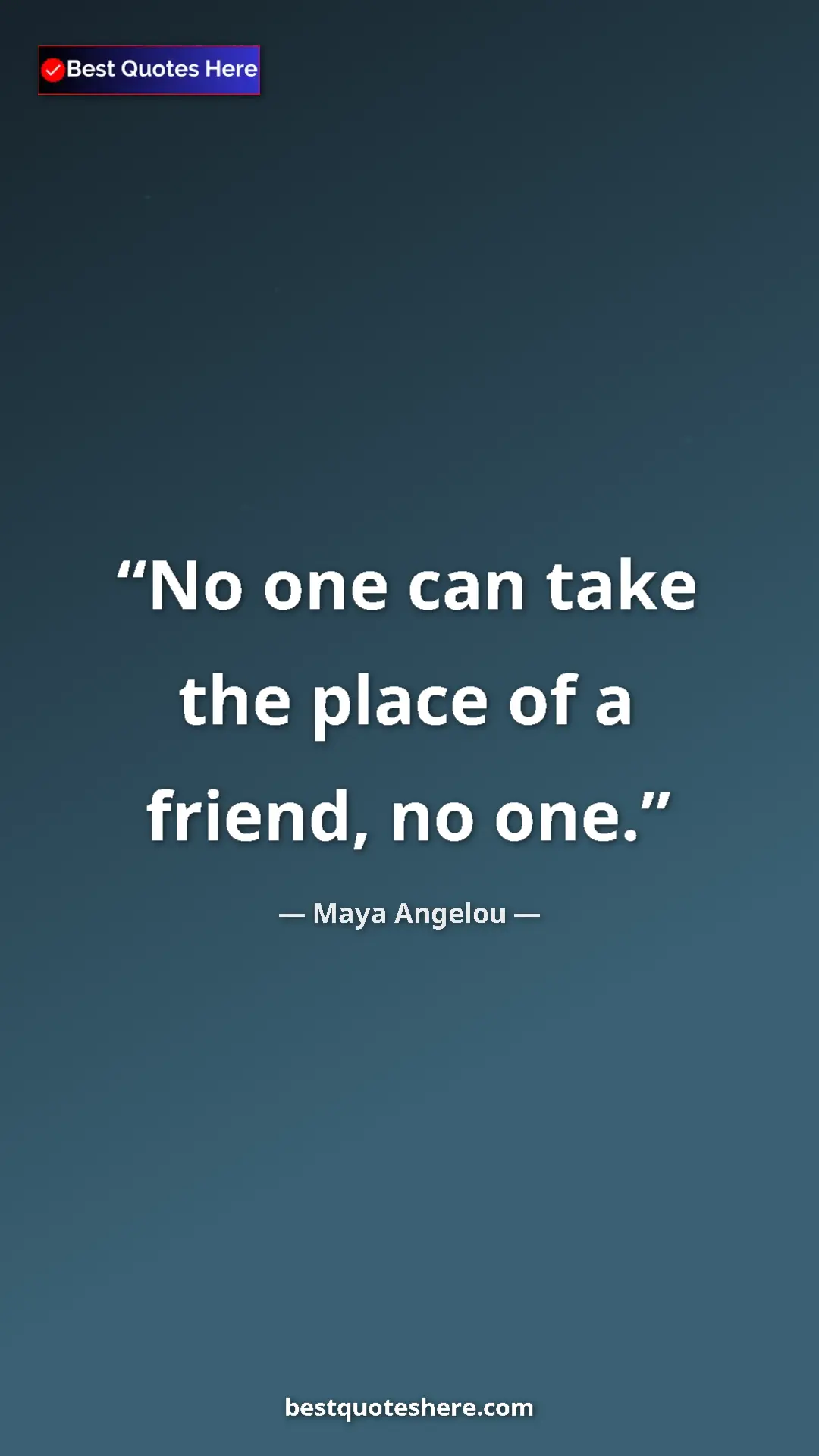 Pinterest quote poster by Maya Angelou: "No one can take the place of a friend, no one."