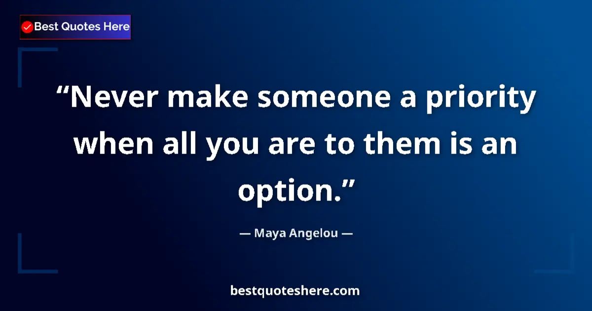 Quote by Maya Angelou: Never make someone a priority when all you are to them is an option....