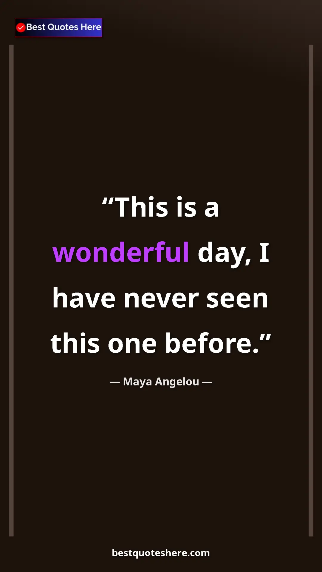 Pinterest quote poster by Maya Angelou: "This is a wonderful day, I have never seen this one before."