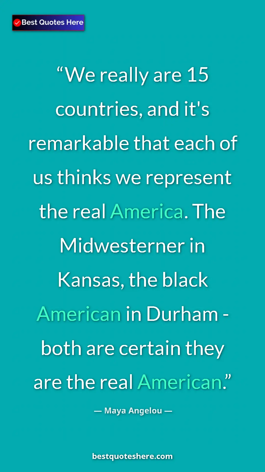 Pinterest quote poster by Maya Angelou: "We really are 15 countries, and it's remarkable that each..."