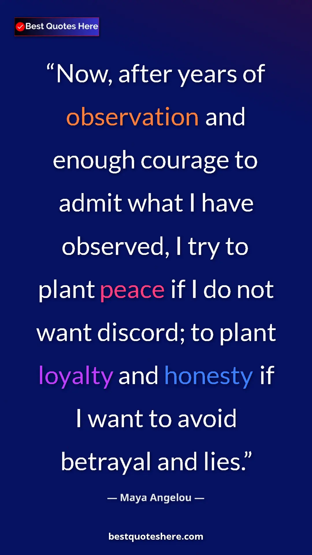Pinterest quote poster by Maya Angelou: "Now, after years of observation and enough courage to admit..."