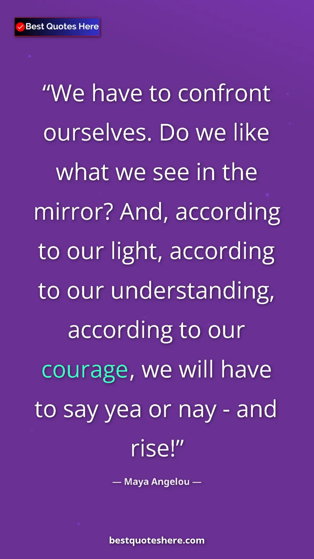 Pinterest quote poster by Maya Angelou: "We have to confront ourselves. Do we like what we see in..."