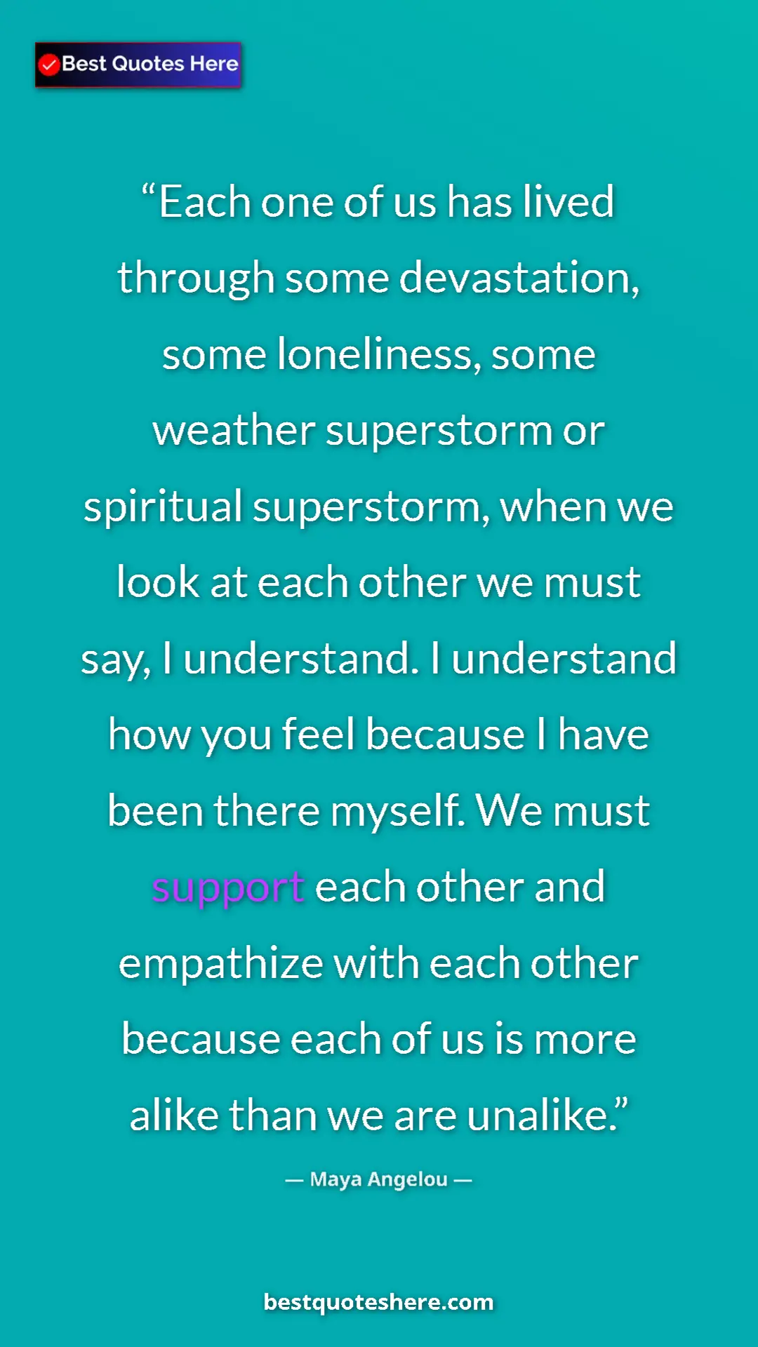 Pinterest quote poster by Maya Angelou: "Each one of us has lived through some devastation, some..."