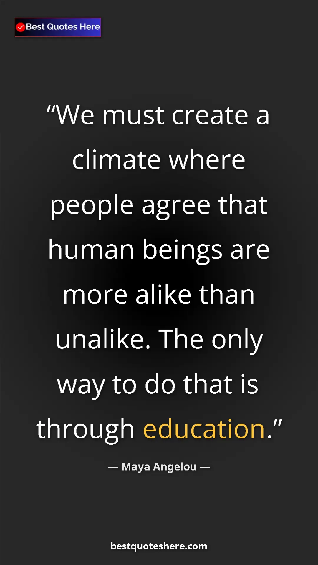 Pinterest quote poster by Maya Angelou: "We must create a climate where people agree that human..."