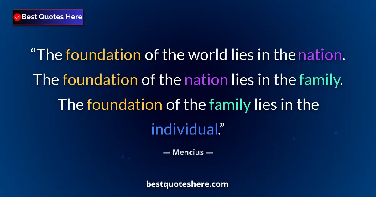 Quote by Mencius: The foundation of the world lies in the nation. The foundation of the nation lies in the family. The...