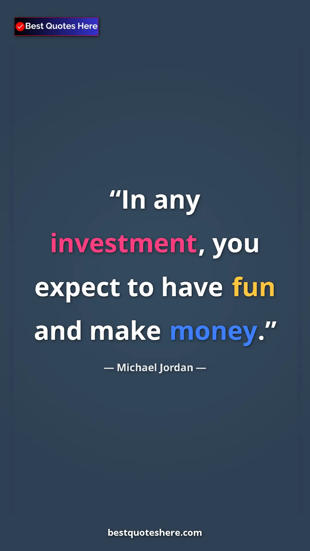 Pinterest quote poster by Michael Jordan: "In any investment, you expect to have fun and make money."