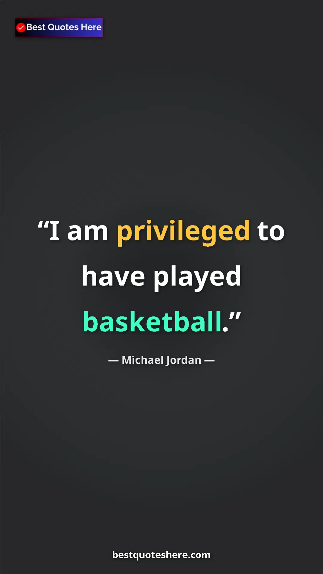 Pinterest quote poster by Michael Jordan: "I am privileged to have played basketball."
