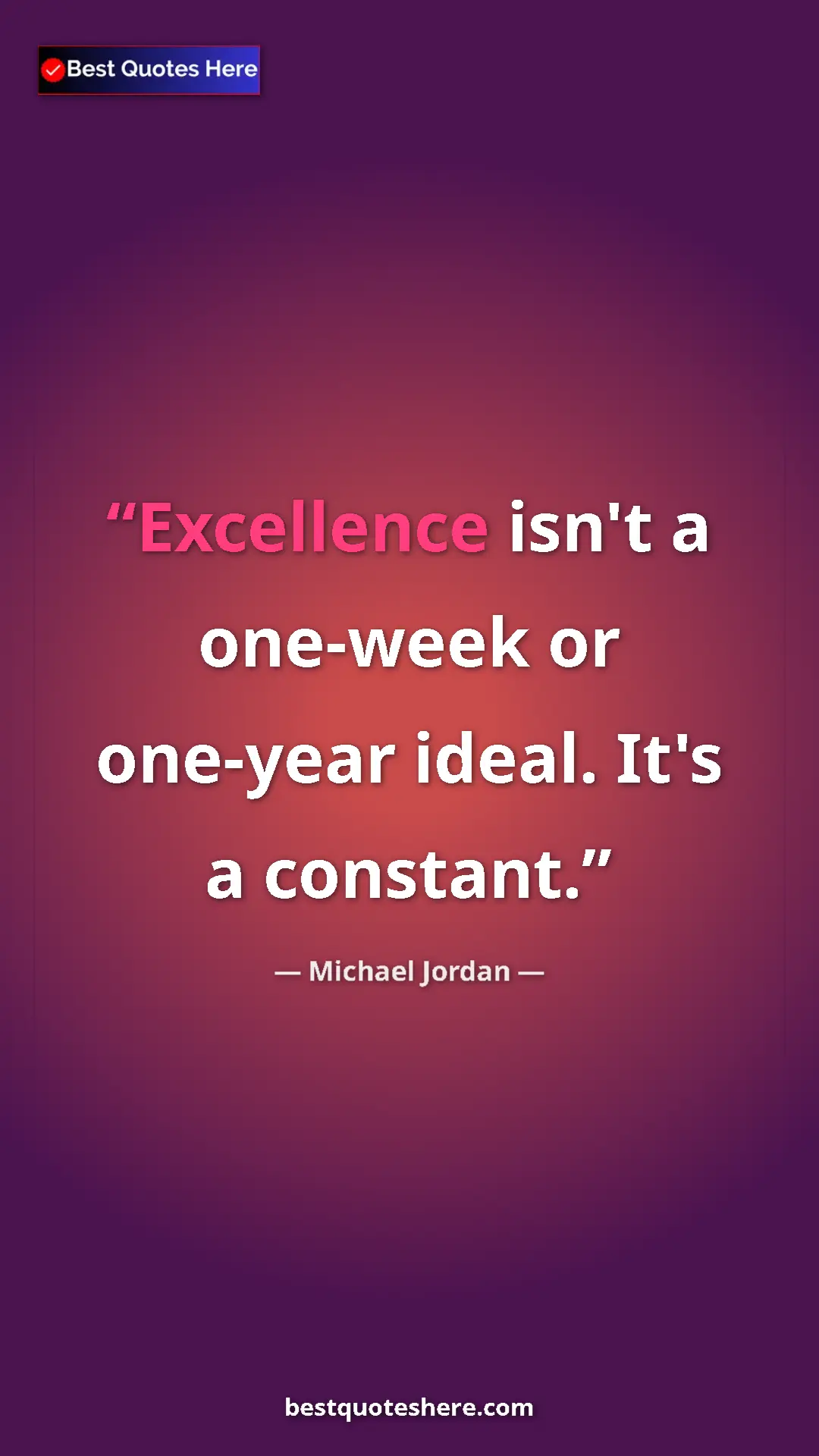 Pinterest quote poster by Michael Jordan: "Excellence isn't a one-week or one-year ideal. It's a..."
