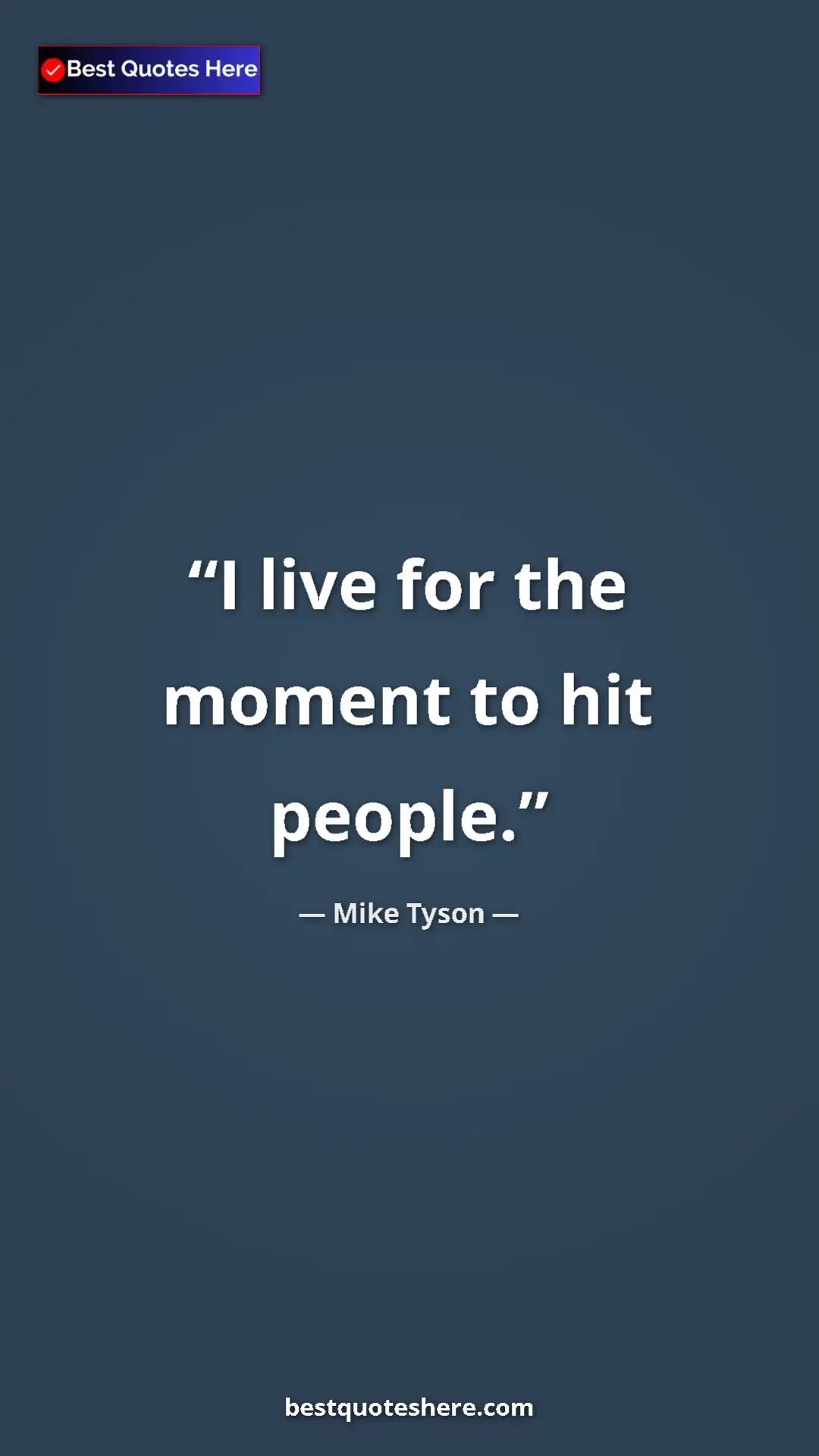 Pinterest quote poster by Mike Tyson: "I live for the moment to hit people."